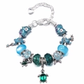 Ocean-themed silver charm bracelet featuring blue glass beads and sea turtle pendants - 16cm / Ocean Theme Style (001)