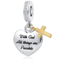 Pendentif cœur et croix bicolore avec gravure With God All things are Possible - Croix de Cœur Inspirante Bicolore (001)