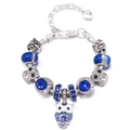 Bracelet DIY plaqué argent avec perles de cristal bleu foncé et pendentif cœur - Starry Night Owl (Z*05)