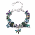 Adjustable silver bracelet featuring colorful enamel butterfly and dragonfly charms - 16cm / Natural Elements Style (002款)