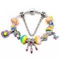 Colorful beaded snake chain bracelet with butterfly, rainbow and heart charms - 16cm / Butterfly and Rainbow Style (Z*01)
