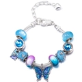 Blue and purple beaded charm bracelet with butterfly and airplane pendants on snake chain - 16cm / Blue Butterfly Flying Style (Style 001)