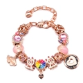 Rose gold charm bracelet featuring pink rhinestones and a Hope engraved heart pendant - 16cm / Rose Gold Hope Style (003款)