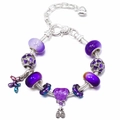 DIY purple crystal charm bracelet with silver snake chain and enamel heart pendant - 16cm / Purple Balloon Dog Style (Style 002)