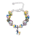 Bracciale a catena serpente d'argento con ciondolo unicorno e ciondoli a fiori - Tema Fiore di Unicorno Sognante (Z*07)