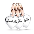 Lot de trois charms cœur pour grand-mère, mère et fille en finition argentée polie - Ensemble de 3 Cœurs Familiaux (012)