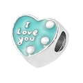 Silver heart charm with teal enamel and I Love You engraving for DIY bracelets - Turquoise Heart (002)
