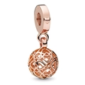 Eleganter roségoldener Hohlherz-Kugelanhänger mit filigranen, verschlungenen Herzmustern - Roségold Hohlkugel (043)