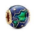 Spherical earth charm bead with blue and green enamel stars for DIY jewelry - Blue-Green Gold Earth (006)