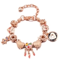 Bracciale color oro rosa con ciondoli a cuore, orsetto e dettagli con piume - Stile Cuore Oro Rosa (007款)