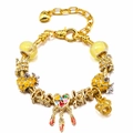 Golden snake chain bracelet featuring yellow glass beads and pineapple love pendants - Golden Dreamcatcher and Pineapple Style (Model 007)