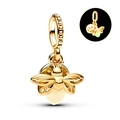 Ciondolo lucciola luminoso in oro con addome fluorescente e piastrina a cuore - Stile Lucciola Luminosa (011)