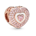 Rose gold heart charm with pink zircons and white enamel for DIY bead bracelets - Rose Gold Pink Heart (008)
