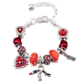 Bracciale a serpente regolabile argento con perle rosse e ciondoli alla moda - Tema Bellezza Moda Rosso (Z*12)