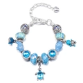 Silver bead bracelet with ocean theme charms including blue turtle and whale pendants - Blue Ocean Theme Style (Style 008)