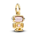 Ciondolo a robot con sorriso rosa e cuore in finitura dorata per bracciali fai-da-te - Stile Robot Dorato (006)