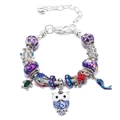 Silver marine bracelet with lobster clasp, owl pendant, and colorful ocean charms - 16cm / Sea Animal Theme (Z*01)