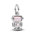 Ciondolo robot in smalto rosa e argento con motivo a cuore per gioielli fai-da-te - Stile Robot Argento e Rosa (007)