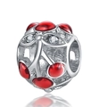Silver cherry charm with red oval stones and sparkling zircons for DIY jewelry - Red Cherry (011)