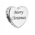 Silver heart-shaped DIY charm bead with Merry Christmas engraving for bracelets - Merry Christmas Heart (012)