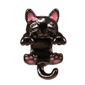 Bague chat créative en métal noir avec détails de pattes roses pour femmes - Forme de Chat Noir Grimpant (014)