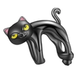 Bague ouverte chat noir de style gothique avec yeux jaunes et détails roses - Chat Arqué Noir (021)