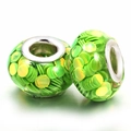 DIY charm bracelet beads made of green resin with sparkling sequins and silver core - Grass Green Round Sequin Style (006)