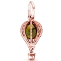 Ciondolo a mongolfiera in oro rosa con gemma verde oliva e dettaglio a cuore su bianco - Stile Mongolfiera Verde (010)