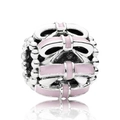 Abalorio de plata con motivos de lazos en esmalte rosa para pulseras - Estilo Lazo Esmalte Rosa (009)