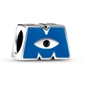 DIY silver metal alphabet M bead charm with blue enamel and eye design for bracelets - One-Eyed Blue Letter M (017)