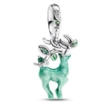 Charm a forma di renna in argento con corpo verde e pietre preziose a foglia - Stile Renna Verde (014)