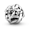 Perle de nœud tissé creux en argent avec une pierre de zircone cubique ronde - Nœud Creux (008)