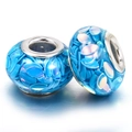 Set of two blue resin charm beads with iridescent glitter and silver metal core - Royal Blue Leaf Sequin Style (010)