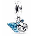 Polished silver hermit crab charm with blue gradient enamel and sparkling crystals - Blue Gradient Hermit Crab Style (009)
