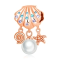 Charm de concha en oro rosa con cristales azules, estrella de mar y perla para pulsera - Estilo Elemento Océano Oro Rosa (013)