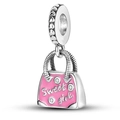Charm sac à main en émail rose avec gravure Sweet Girl et zircons brillants - Sac à Main (007)