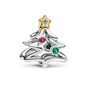 Silberner Weihnachtsbaum-Anhänger mit Goldstern und bunten Edelsteinen für Armbänder - Weihnachtsbaum-Stil (Z-006)