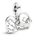 Silver heart and cat charm with I'll always be there for you engraving and crystals - Heart Double Cat Quote Style (003)