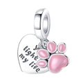Silver charm with pink enamel paw and heart engraved with Light My Life for DIY bracelets - Light My Life Paw Heart (035)