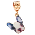 French Bulldog enamel charm pendant with golden floral bead for DIY jewelry - Painted Enamel Frenchie Style (005)