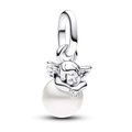 Ciondolo angelo cupido in argento con perla bianca per bracciali fai-da-te - Stile Angelo di Perla (012)