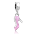 Pendentif en forme de chaussure à talon rose émaillé argenté pour bracelets DIY - Talon Haut Rose (003)