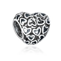 Intricate hollow heart-shaped silver alloy charm bead for DIY charm bracelets - Multiple Hollow 3D Heart (044)