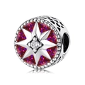 S925 silver charm with star design, red glitter background and clear zircon stone - Purple Starry Sparkle Heart (021)