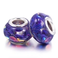 Pair of purple resin charm beads with iridescent glitter and silver metal core - Purple Barrel Sequin Style (031)