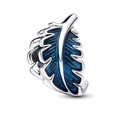 Exquisite silver feather charm with deep blue enamel detail for beaded jewelry - Blue Feather (003)