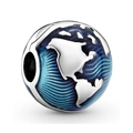 S925 silver blue enamel earth globe charm with ocean waves for DIY bracelets - Blue Enamel Earth (014)