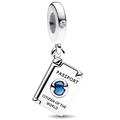 Silver passport charm pendant with blue enamel and Citizen of the World engraving - Citizen of the World Passport (022)