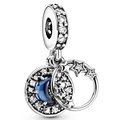 Star and moon charm pendant in 925 sterling silver with blue stones and zircons - Star Moon Disc (017)