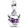 Silver devil charm with purple gemstone eyes for bracelets and necklaces - Purple Gem Devil Expression Style (5278561255356)